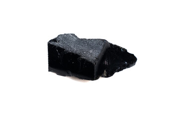 natural obsidian rough gem stone on the white background