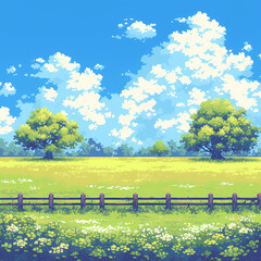 Explore a Dreamy Pastoral Landscape with Stunning Pixel Art Detailing