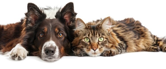 dog with cat together. isolated on white background