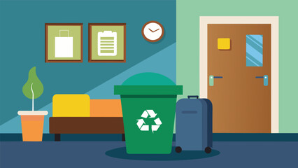 Each room is equipped with a recycling bin and guests are encouraged to participate in the hotels composting program.. Vector illustration
