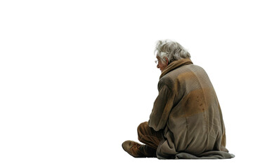Elderly Woman's Silent Sorrow On Transparent Background.