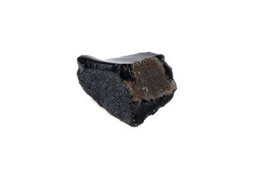 natural obsidian rough gem stone on the white background