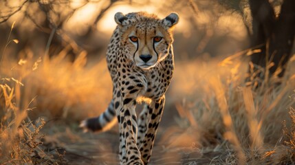 A beautiful cheetah is walking in the savanna