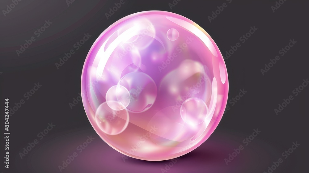 Poster the 3d pink transparent soap ball is an illustration with a realistic foam texture. decorative spher