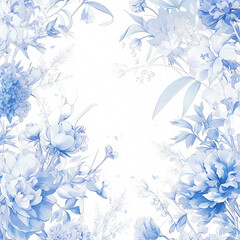 Floral and Fauna Fantasy - Light Blue Pencil Sketch with White Space for Text or Design Elements