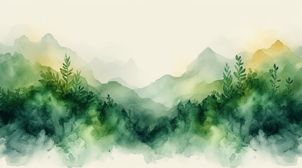 Green Watercolor Texture Background - AI Generated Verdure Landscape