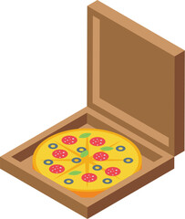 Delivery pizza carton box icon isometric vector. Fast food. Pizzeria pack