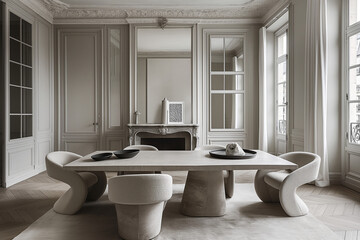 Luxurious Parisian Dining Room: Elegant Minimalism in Penthouse