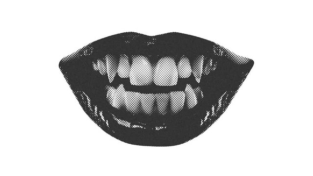 Halloween vampire dracula mouth with sharp teeth. Trendy grunge collage element