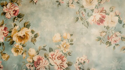 A vintage floral wallpaper design, with intricate details and muted colors, offering a nostalgic and romantic backdrop.