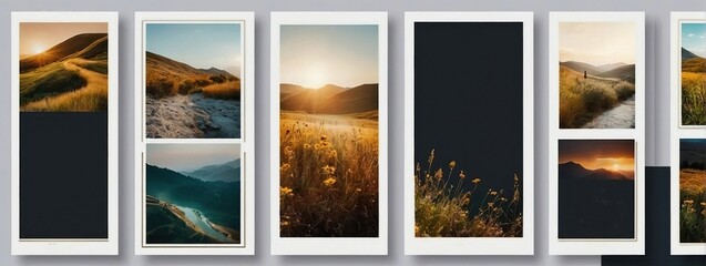 Set of social media stories design templates, backgrounds with copy space for text - summer landscape 