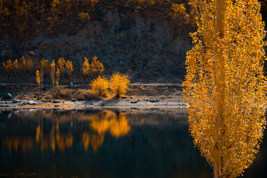 Colors of Autumn at Phandar Lake, Ghizer, Hunza, Gilgit Balistan, Pakistan