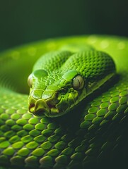 Obraz premium green snake close up.