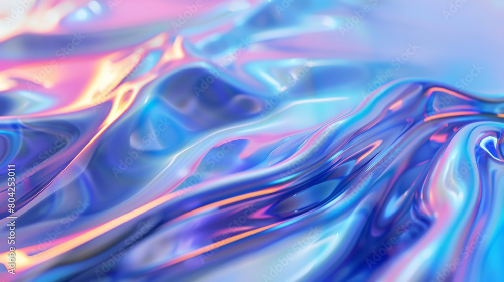 Poster vibrant and colorful holographic waves abstract background with a smooth and reflective glass-like t