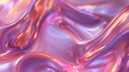 Obraz premium This vibrant background features a flowing holographic pattern with a glass morphism design, exhibiting a smooth, wavy texture with iridescent colors creating a visually captivating 3d effect