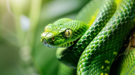 green snake close up.