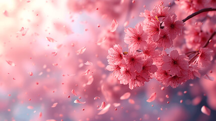 Sakura Cherry Blossoms Adrift in the Blue Sky - Springtime Vector Illustration