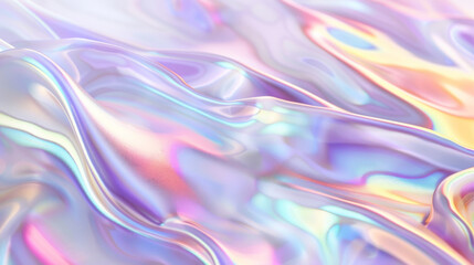 Iridescent holographic glass wave background with vibrant colors. Fluid design. And futuristic smooth undulating waves for digital wallpaper. Holography. And shimmering glossy liquid effects