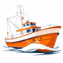 Commercial Fishing Boat Sailing on the Sea Illustration