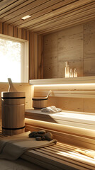 Fototapeta na wymiar Reaping Serenity and Wellness: A Captivating Image Reflecting the Benefits of Sauna Use
