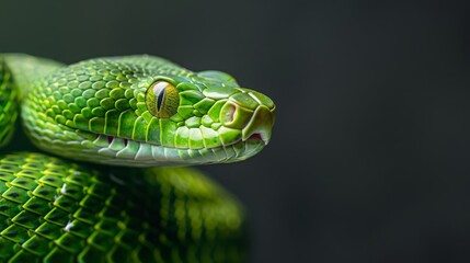 Obraz premium green snake close up.