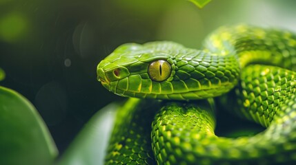 Fototapeta premium green snake close up.