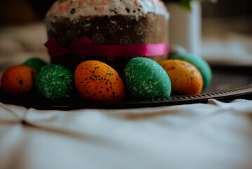 easter cake with easter eggs and flowers