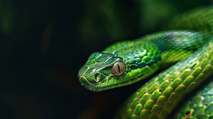 Obraz premium green snake close up.