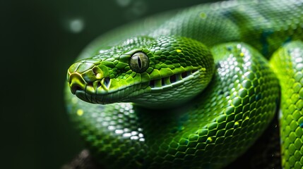 Fototapeta premium green snake close up.