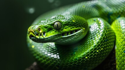 green snake close up.