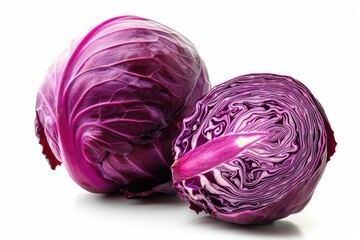 Red cabbage veggie isolated in front against a white backdrop. Generative Ai