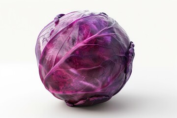 Red cabbage veggie isolated in front against a white backdrop. Generative Ai