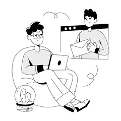 Remote Job Illustration Set. Vector. People. Boy and girl. Millennial work style, freedom, digital nomad.