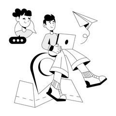 Remote Job Illustration Set. Vector. People. Boy and girl. Millennial work style, freedom, digital nomad.