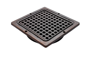 The Gleaming Guardian: A Square Metal Floor Drain Cover. On a White or Clear Surface PNG Transparent Background.