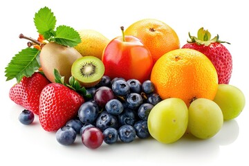 Mixed fruit isolated on white backdrop with mixed fruit isolated on white background. Generative Ai