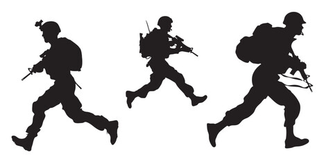 Silhouettes of soldiers running. Memorial and Independence Day concept