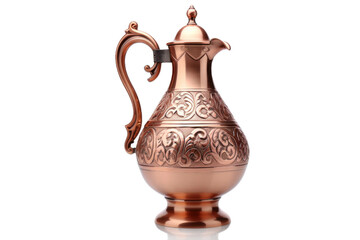 Glistening Copper Vase: A Handle of Elegance. On a White or Clear Surface PNG Transparent Background.