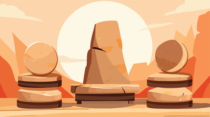 Decorative stone podiums on pale orange background