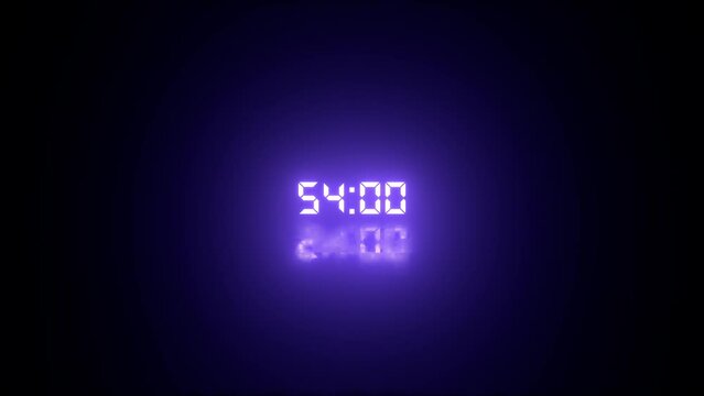 Purple and Blue Shade Glowing Neon 59 Seconds Countdown Timer. Neon Glow. 4K