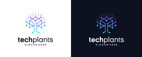 Tree tech logo designs vector illustrations