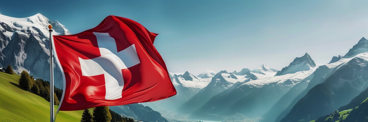 Celebrating the anniversary of Switzerland's Independence Day. The Swiss flag. nature of Switzerland