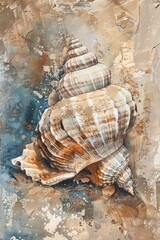 Coastal Elegance: Textured Seashell, Artistic, Marine, Decor, Abstract