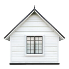 House back side with window white boarding facade isolated on white or transparent background
