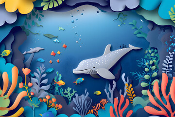 Fototapeta premium World Oceans Day, Dolphin, To celebrate and raise awareness of the world's oceans Let's work together to conserve the sea, Template design