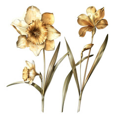 Gold narcissus beauties isolated on white or transparent background
