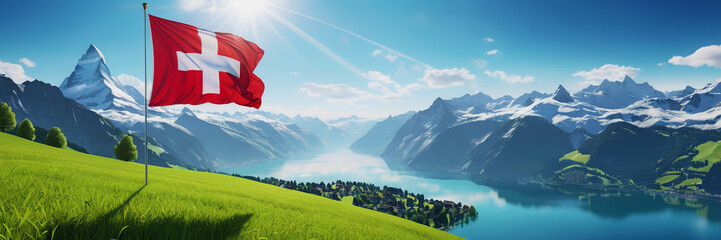 Celebrating the anniversary of Switzerland's Independence Day. The Swiss flag. nature of Switzerland