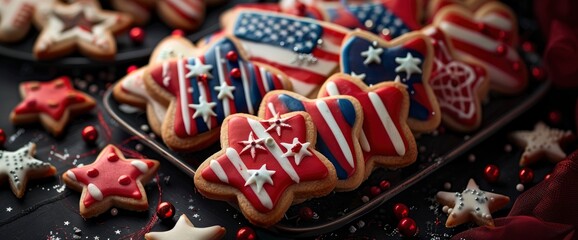 Fototapeta premium Flag-themed cookie platter with stripes and stars , professional photography and light