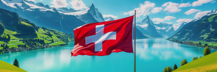 Celebrating the anniversary of Switzerland's Independence Day. The Swiss flag. nature of Switzerland