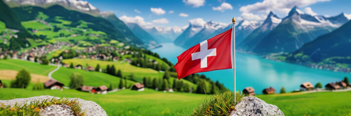Celebrating the anniversary of Switzerland's Independence Day. The Swiss flag. nature of Switzerland
